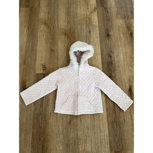 Gymboree Quilted Faux Fur Trim Zip Hoodie Kids Size S 5-6 Pink Hooded Jacket